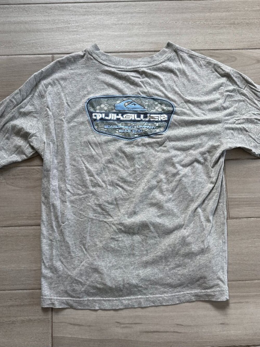 Aeropostale Quiksilver Graphic T-Shirt Gray Blue Logo Surfwear